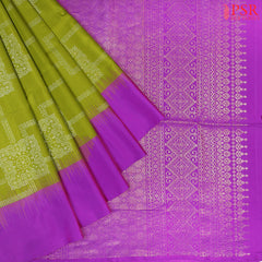 "Embrace Elegance with PSR Silks' Apple Green &amp; French Violet Soft Silk Saree!"