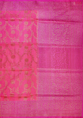 PSR Silks presents a stunning Barbie Pink Banarasi Silk Saree, beautifully contrasted with rich Magenta Pink accents.