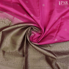 Step into Elegance with PSR Silks' Barbie Pink &amp; Laurel Green Soft Silk Saree!