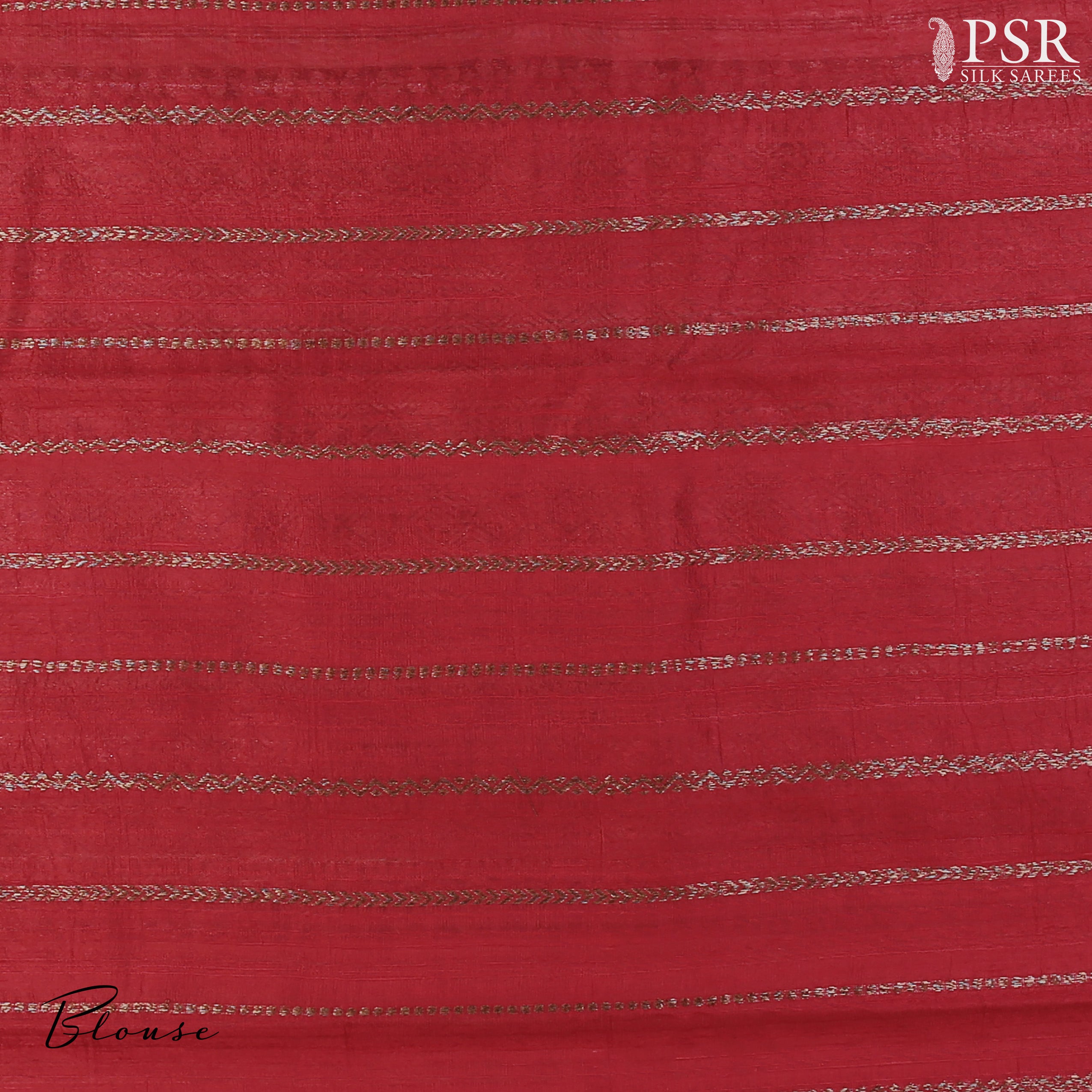 PSR Silks proudly presents a regal Beige&nbsp;Banaras Jute Silk Saree, paired with a rich Red combination.