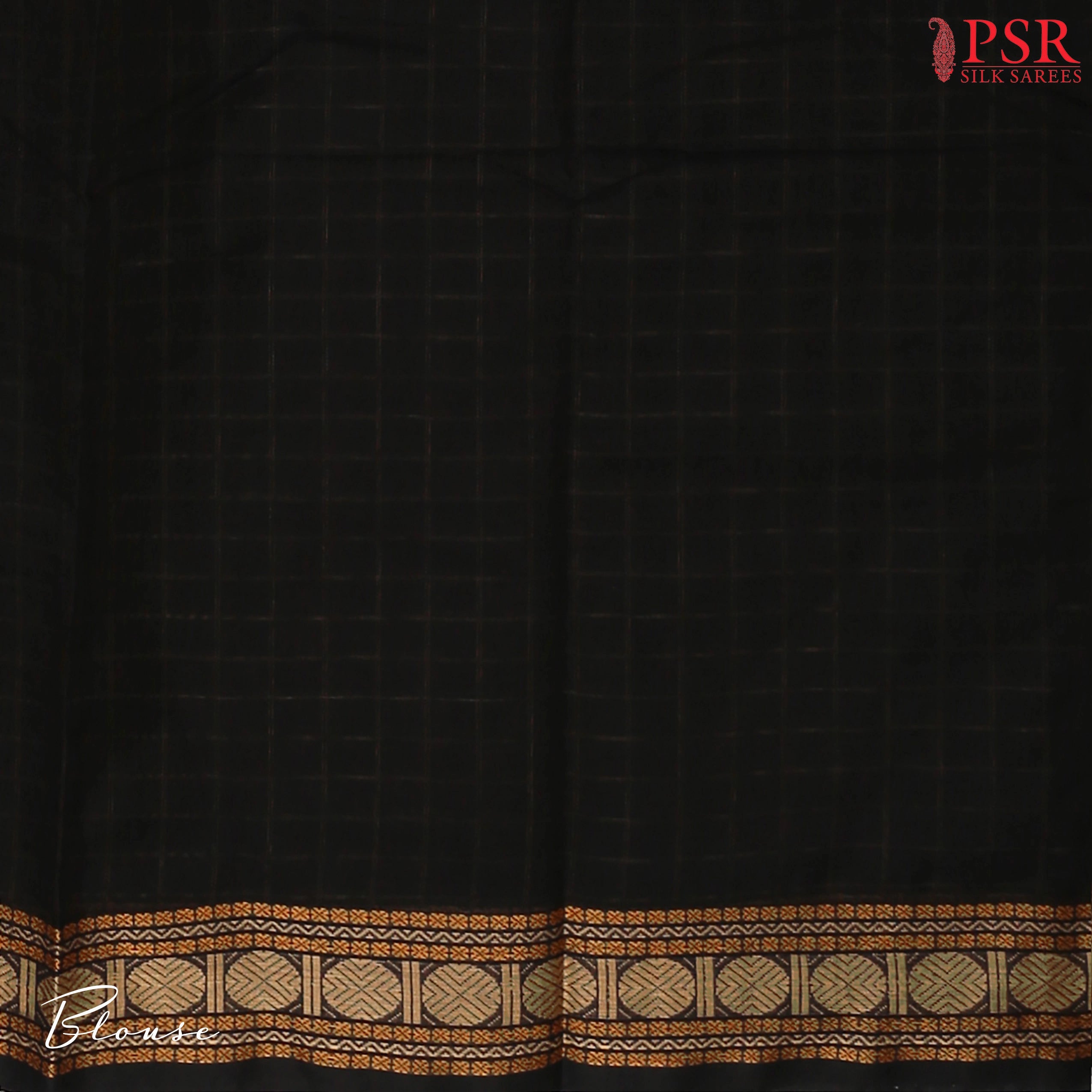 PSR Silks presents a traditional handloom Kalakshetra Kovai Cotton saree in a captivating Black & beautifully weaved with beige & orange thread work.