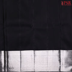 Black Kanchipuram Silk Saree with Silver Zari Floral Jacquard Weave, Pallu & Border – Shrestha Kanjivaram by PSR Silks