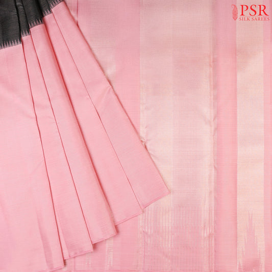 Black & Light Pink Half-Half Kanchipuram Silk Saree with Vaira Oosi Pattern, Zari Chit Pallu, and Matching Blouse – PSR Silk Sarees