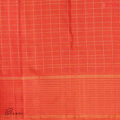 Black and Mustard Kanchipuram Silk Saree with Tartan Pattern, Vermilion Red Zari Chit Pallu and Zari Checks Blouse – PSR Silks