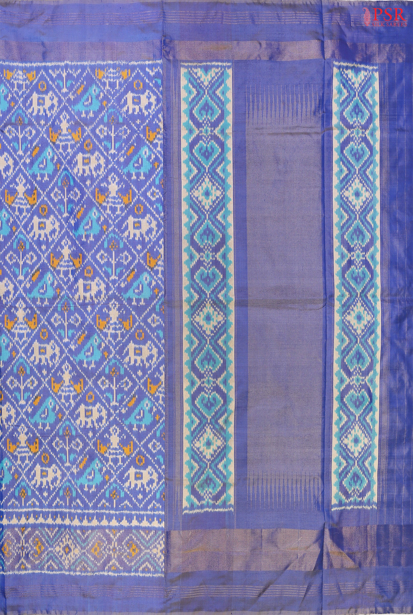 "Unveil the charm of tradition with PSR Silks’ Blurple Ikkat Pochampally Pure Silk Saree