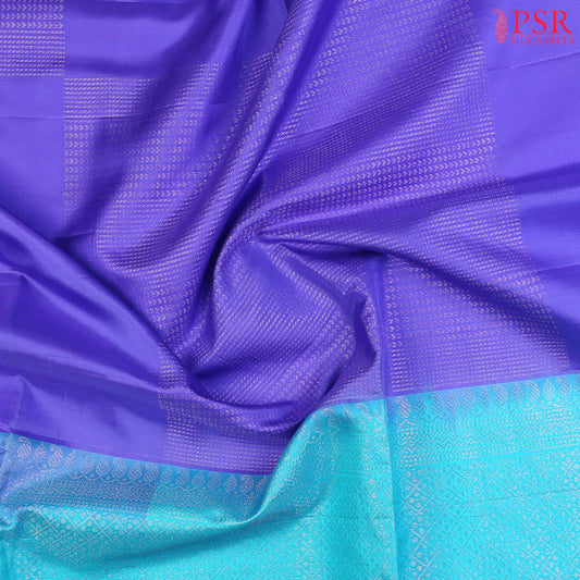 Blurple Soft Silk Saree with Silver Zari Big Jacquard Motifs, Deep Sky Blue Pallu with Copper Zari Work – PSR Silks