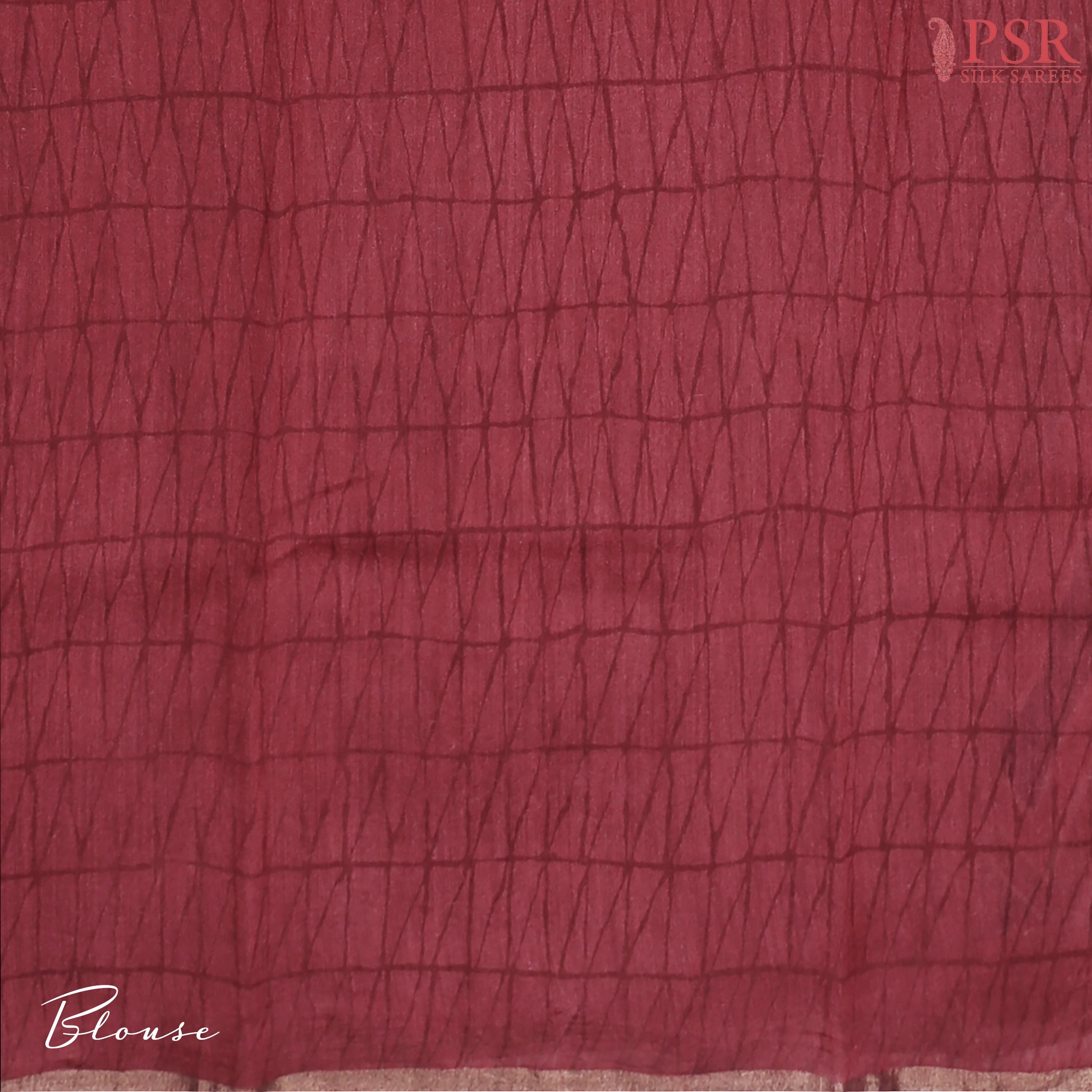 Brown Kadhi Tussar Silk Saree with Black & Cerise Maroon hues, featuring a tri-colored chevron pattern, zari-striped pallu, and a matching printed blouse.