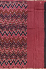 Brown Kadhi Tussar Silk Saree with Black & Cerise Maroon hues, featuring a tri-colored chevron pattern, zari-striped pallu, and a matching printed blouse.