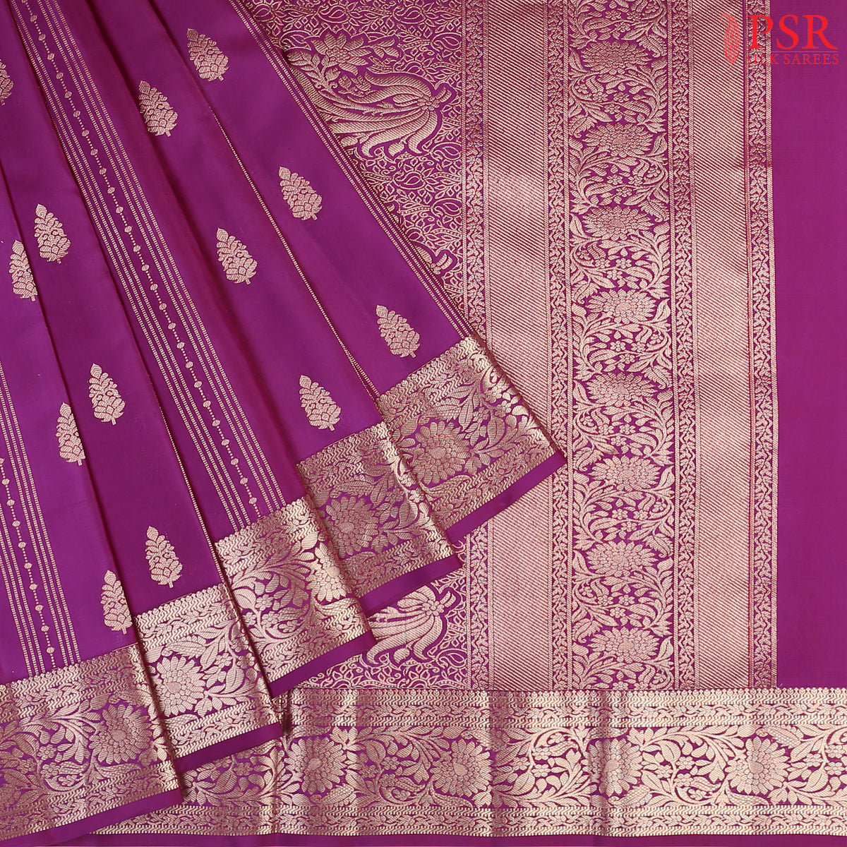 PSR Silks presents a stunning Byzantine Purple Fancy Kanchipuram Silk Saree, beautifully adorned with intricate zari work. A perfect blend of tradition and elegance for grand occasions