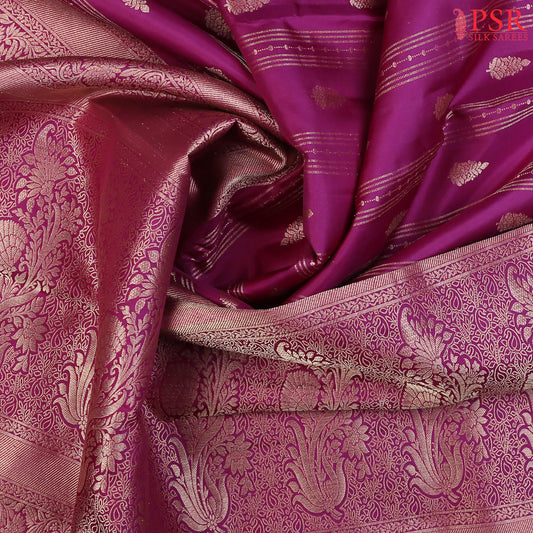 PSR Silks presents a stunning Byzantine Purple Fancy Kanchipuram Silk Saree, beautifully adorned with intricate zari work. A perfect blend of tradition and elegance for grand occasions