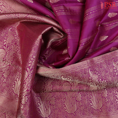 PSR Silks presents a stunning Byzantine Purple Fancy Kanchipuram Silk Saree, beautifully adorned with intricate zari work. A perfect blend of tradition and elegance for grand occasions