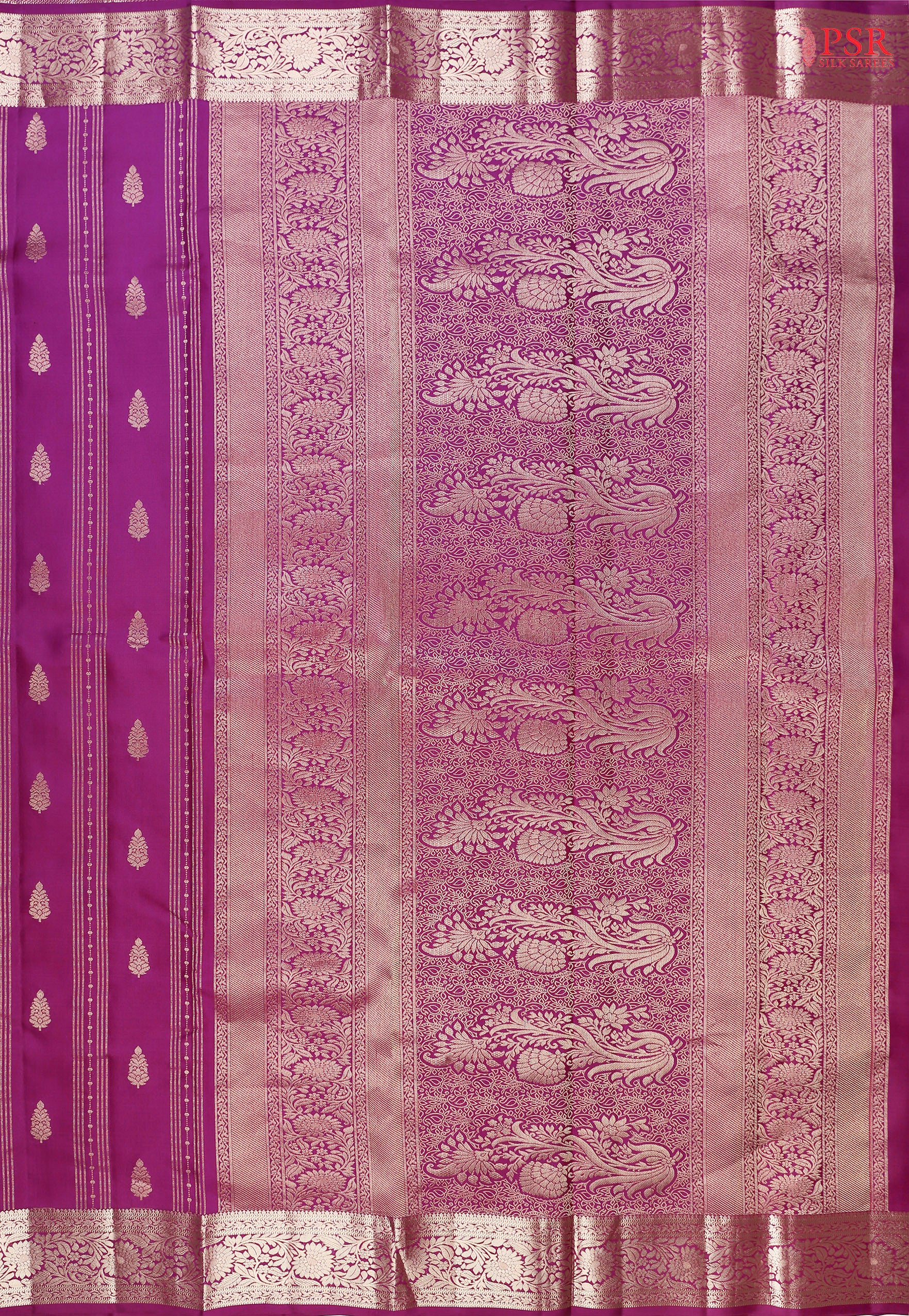 PSR Silks presents a stunning Byzantine Purple Fancy Kanchipuram Silk Saree, beautifully adorned with intricate zari work. A perfect blend of tradition and elegance for grand occasions