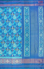 "Unveil the charm of tradition with PSR Silks’ Cerulean Blue Ikkat Pochampally Pure Silk Saree!