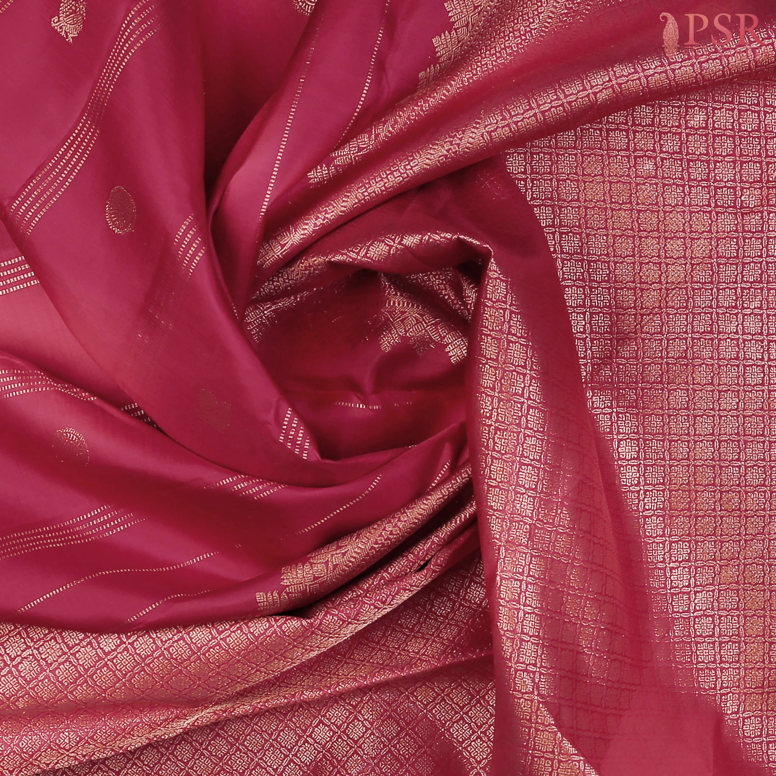 Deep Cerise Kanchipuram Silk Saree from PSR Silk Sarees is a mesmerizing piece from the Smartika Kanjivaram collection