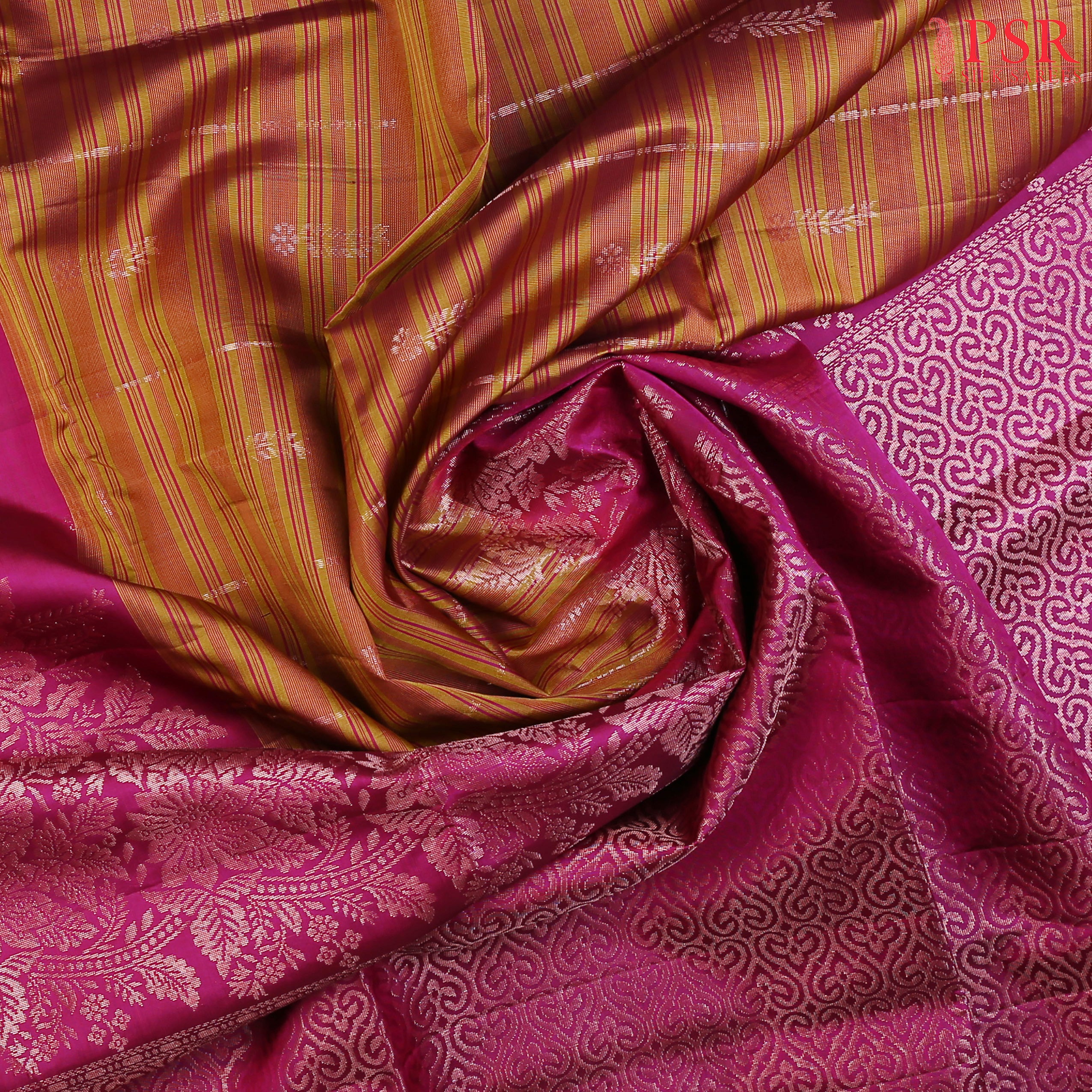 Unveil the beauty of our&nbsp;Dark Red Soft Silk Saree, perfectly paired with a contrasting&nbsp;Dark Purple&nbsp;combination.