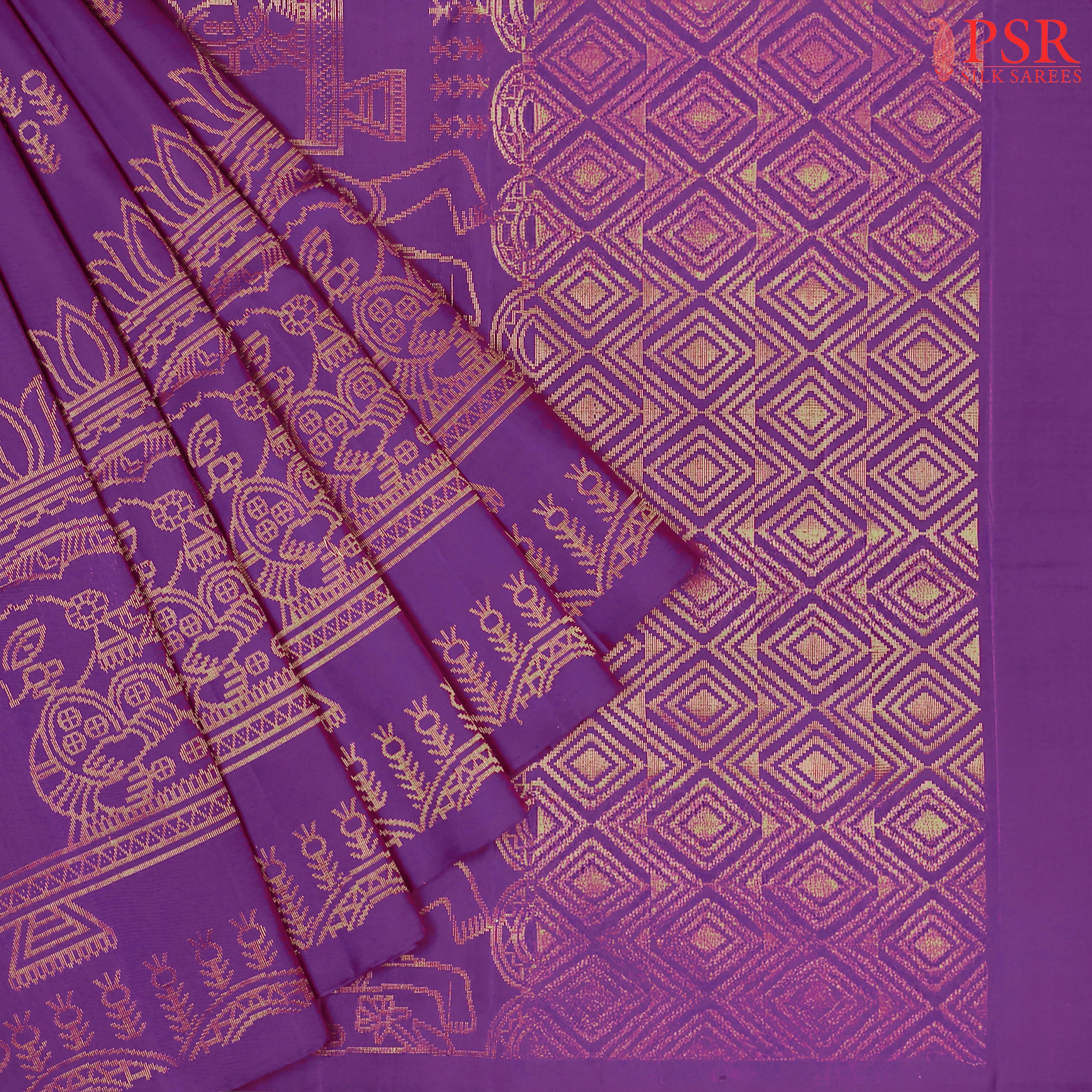 Drape yourself in tradition with our Dark Purple&nbsp;Soft Silk Saree, exquisitely woven with copper zari motifs that exude timeless charm. 