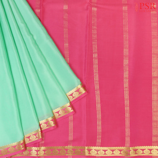 This De York Green &amp; Pink Mysore Silk Saree from PSR Silk Sarees is a graceful addition to your ethnic collection