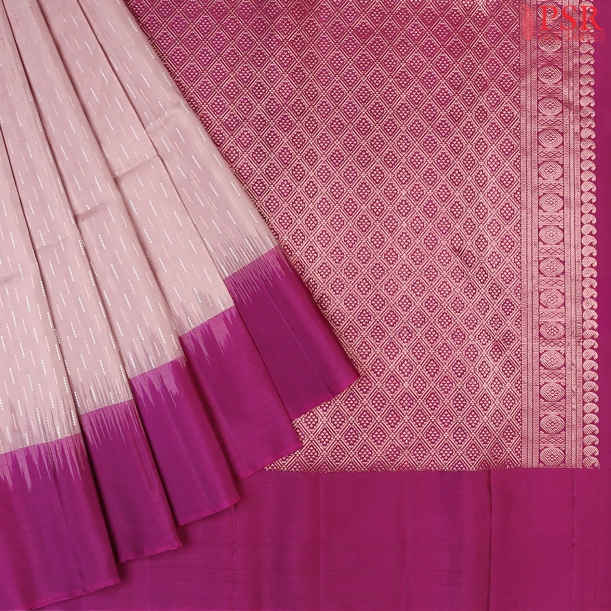 PSR Silk Sarees presents a Dusty Mauve colroed Soft Silk saree with combinaton of Tyrian Purple color