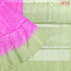 Behold the opulence of PSR Silks with our latest creation – a magnificent Fuchsia Pink Soft Silk saree complemented by the freshness of Sprout Green. 