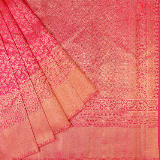 This Hot Pink Kanchipuram Silk Saree from PSR Silk Sarees is a striking masterpiece from the "Vaichitrya Kanjivaram" collection