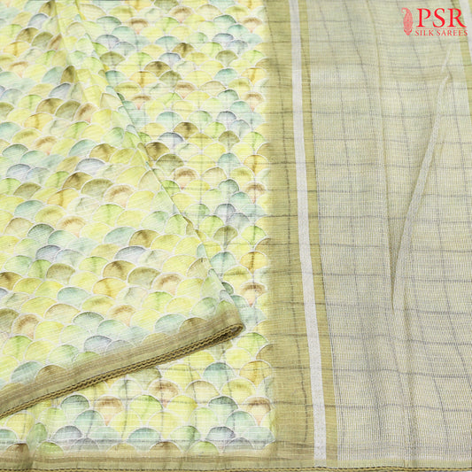 Seashell Yellow Pure Linen Saree