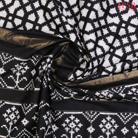 Black & White Pochampally Ikat Silk Saree