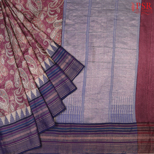 Mulberry Purple Kadhi Tussar Silk Saree