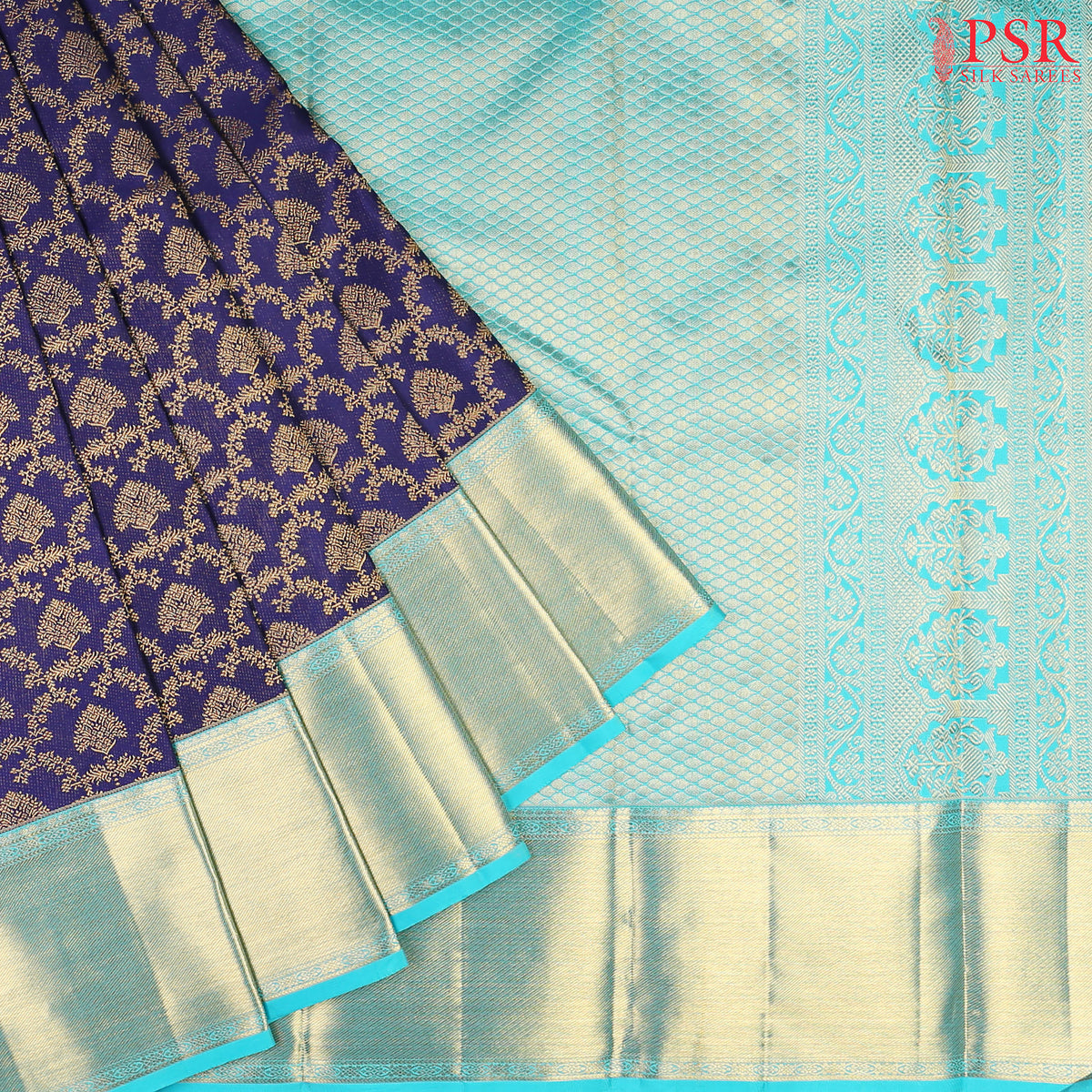 Berry Blue Kanchipuram Silk Saree