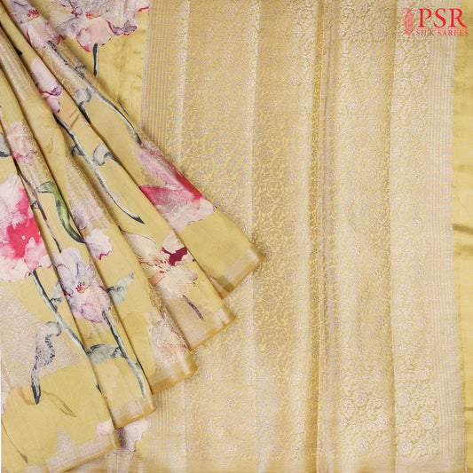 Olive Yellow Chiniya Silk Saree