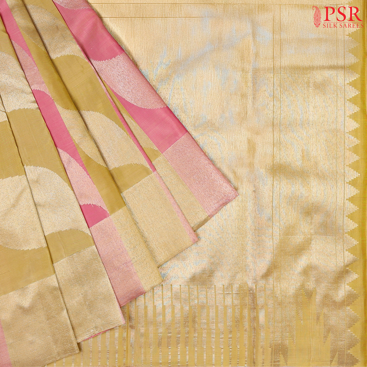 Olive Yellow & Flamingo Pink Kanchipuram Silk Saree