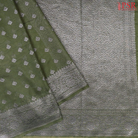 Olive Green Blended Banaras Silk Saree