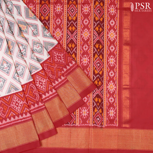 Pearl White Pochampally Ikat Silk Saree