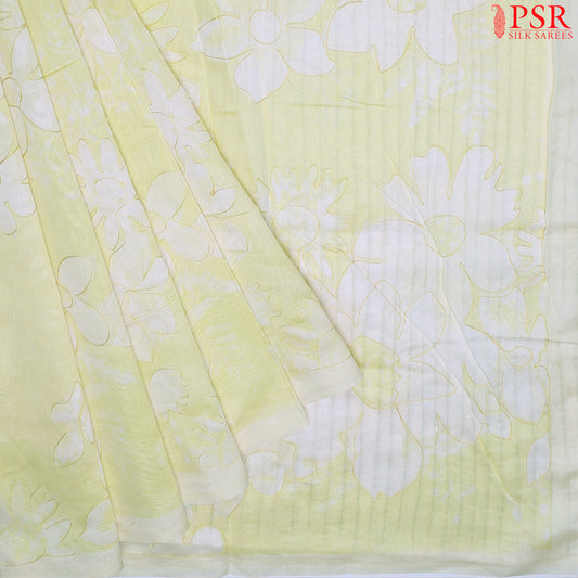 Pale Yellow Green Silk Cotton Saree