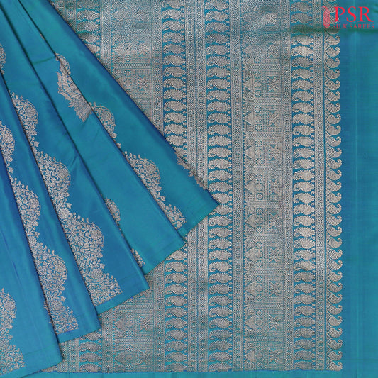 Dark Cyan Kanchipuram Silk Saree