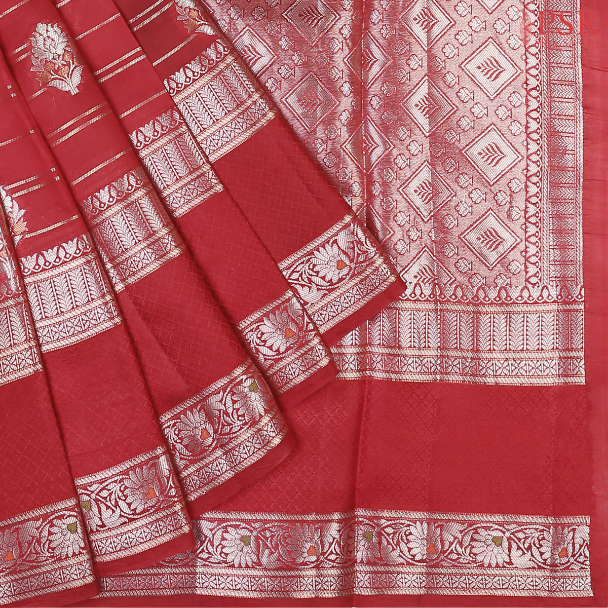 Carmine Red Chiniya Silk Saree