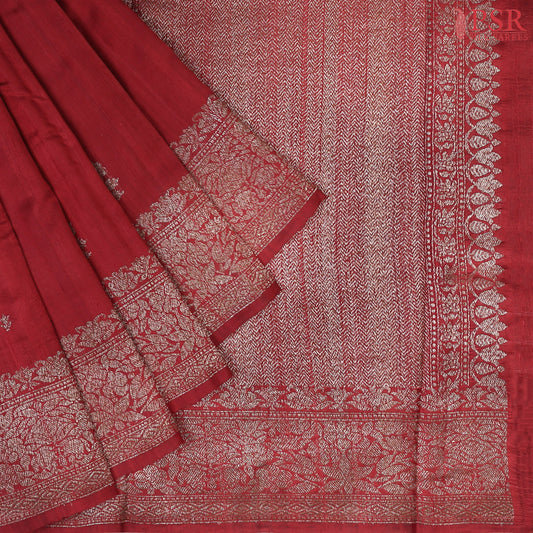 Berry Red Banaras Jute Silk Saree