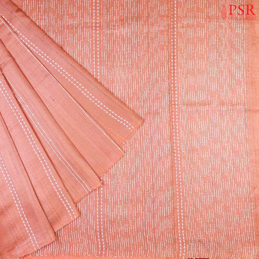 Coral Peach Kadhi Tussar Silk Saree