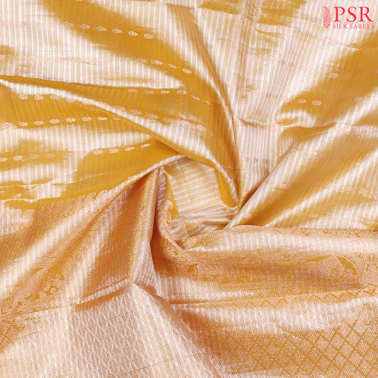 Golden Mellow Yellow Kanchipuram Tissue Silk Saree