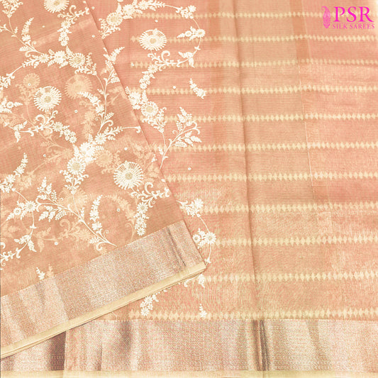 Light Melon Pink Tissue Embroidery Saree