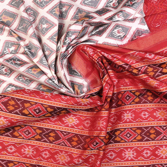 Pearl White Pochampally Ikat Silk Saree