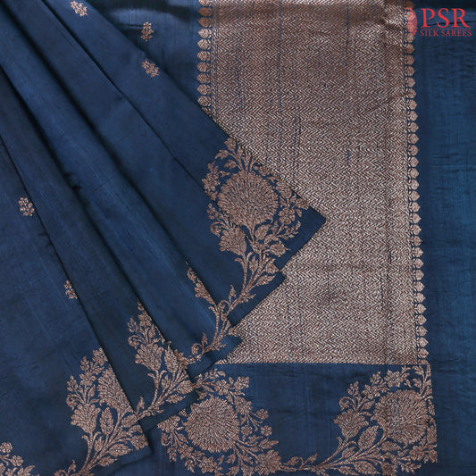 Prussian Blue Banaras Jute Silk Saree