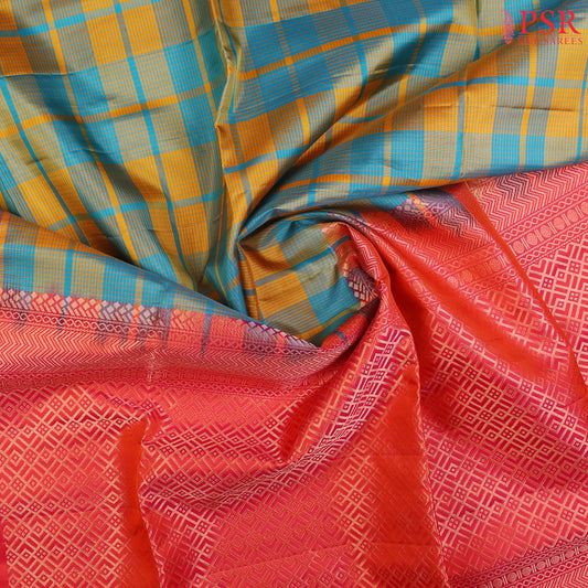 Blue & Yellow Soft Silk Saree