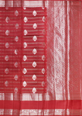 Carmine Red Chiniya Silk Saree