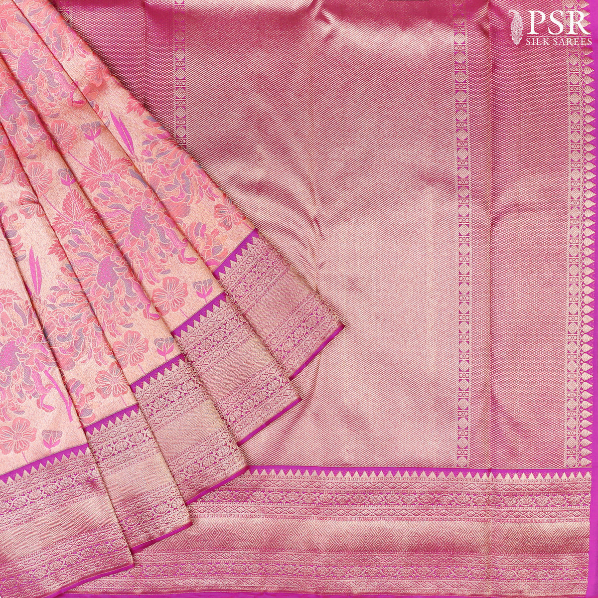 Coral Peach Kanchipuram Silk Saree