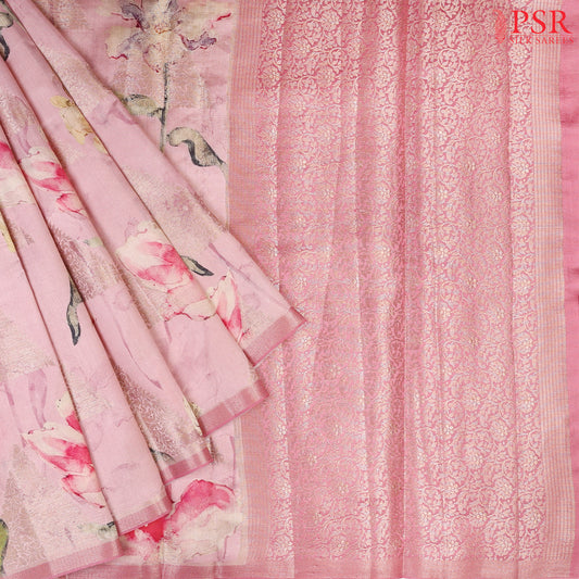 Flamingo Pink Chiniya Silk Saree