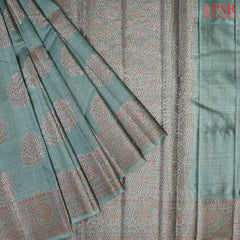 Turquoise Grey Banaras Tussar Silk Saree