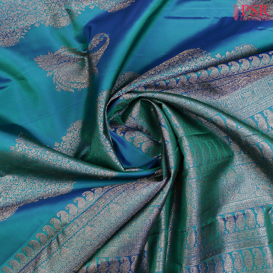 Dark Cyan Kanchipuram Silk Saree