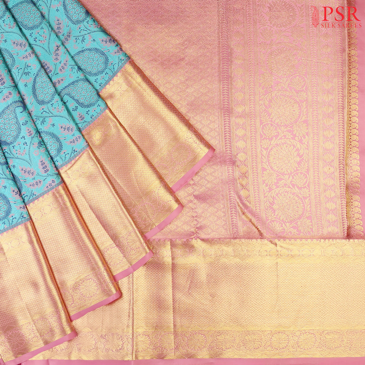 Turquoise Blue Kanchipuram Silk Saree