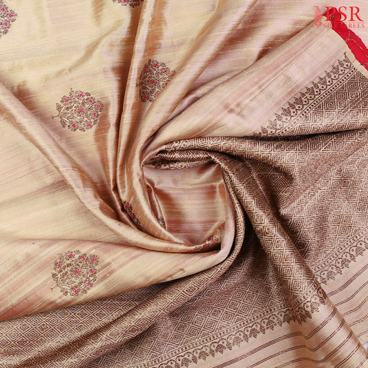 Beige Banaras Jute Silk Saree