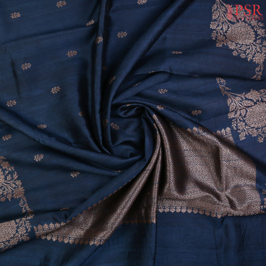 Prussian Blue Banaras Jute Silk Saree